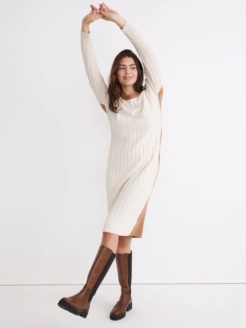NWT Madewell (Re)sourced Ribbed Midi Sweater Dress in Antique Cream-Small